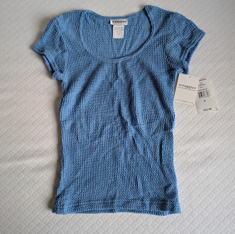 Wrapper NWT Y2K Deadstock Crinkle sky blue baby tee,  Coquette size S